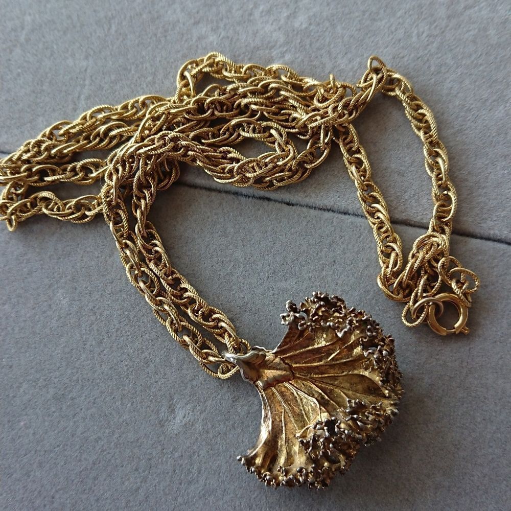 SharpLilTeeth Vintage Kale Leaf Gold dipped pendant necklace